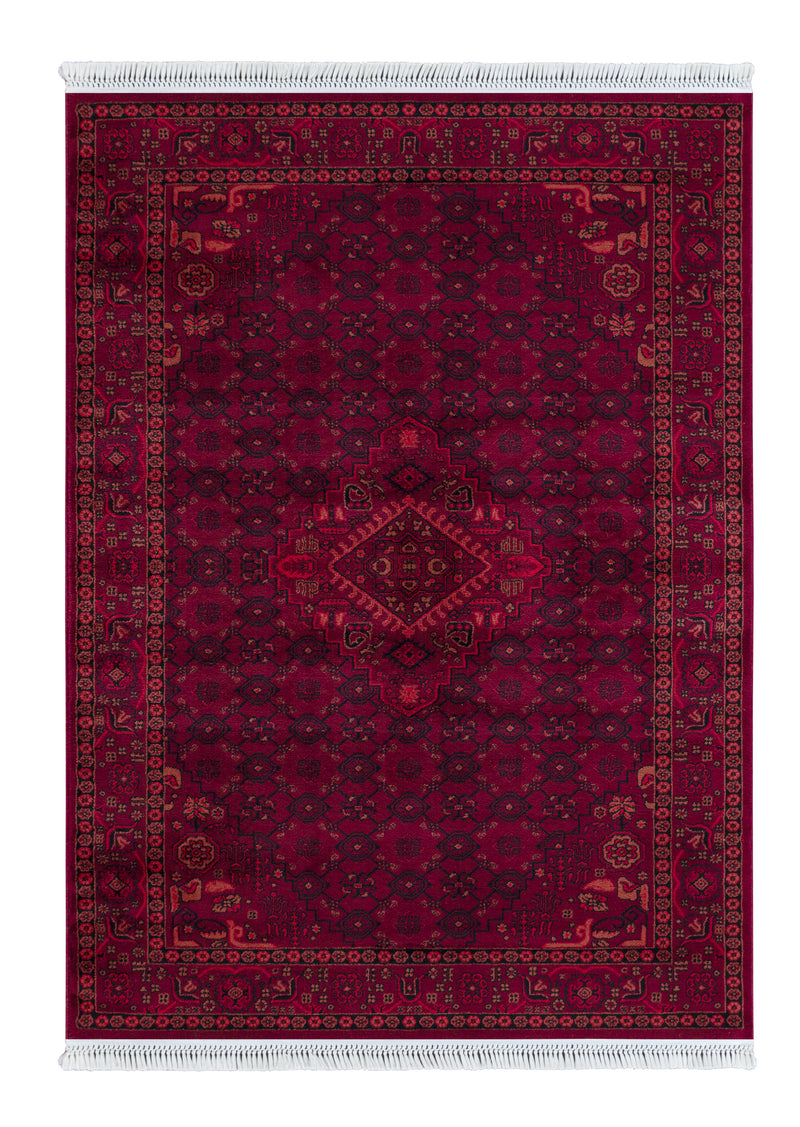 Bukhara Collection Bh07 Red Afghan style rugs Classic oriental rug boho chic area rugs woven with fringes